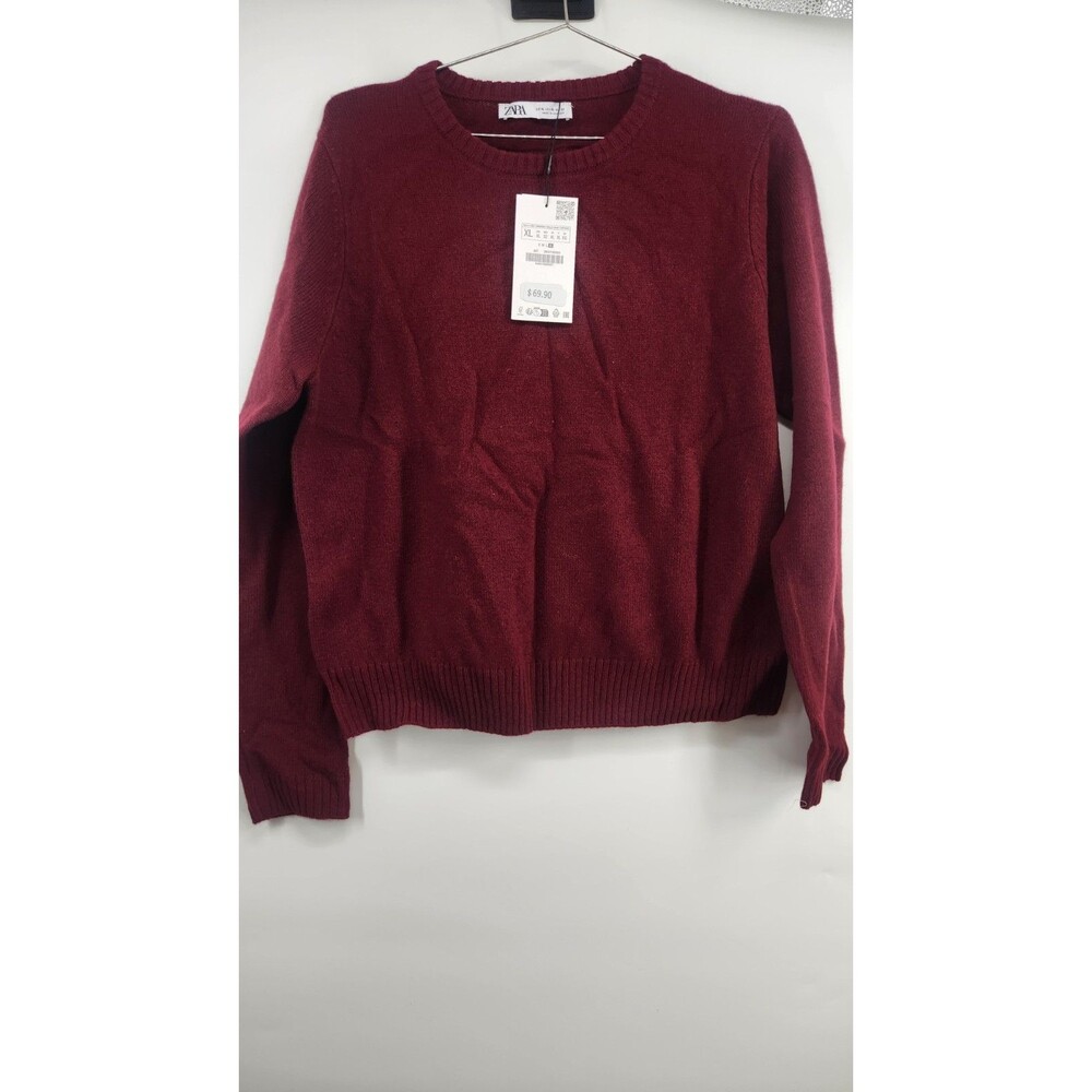 Zara Women's XL Red 100% Wool Plain Knit‎ Jumper